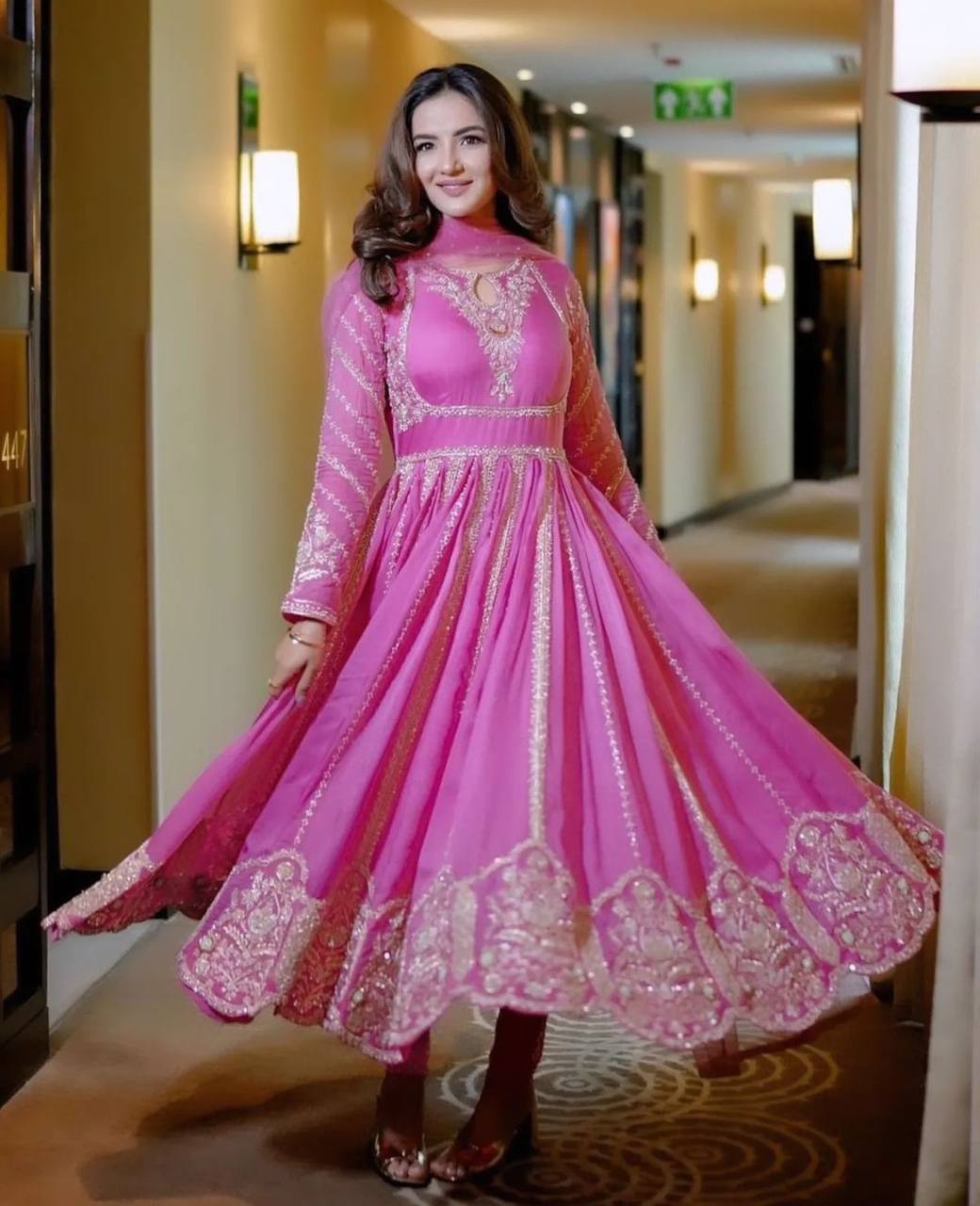 Anarkali Gown with Intricate Gold Embroidery