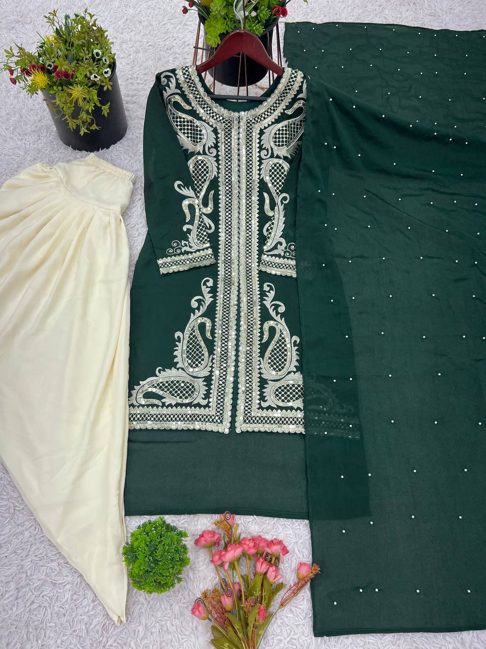 Short Jacket Style Kurti with Ivory Dhoti Pant