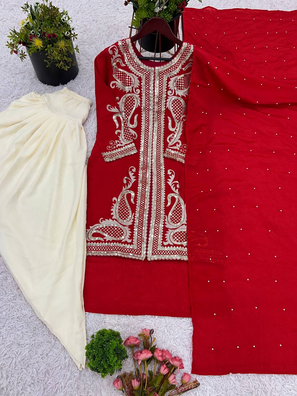 Short Jacket Style Kurti with Ivory Dhoti Pant