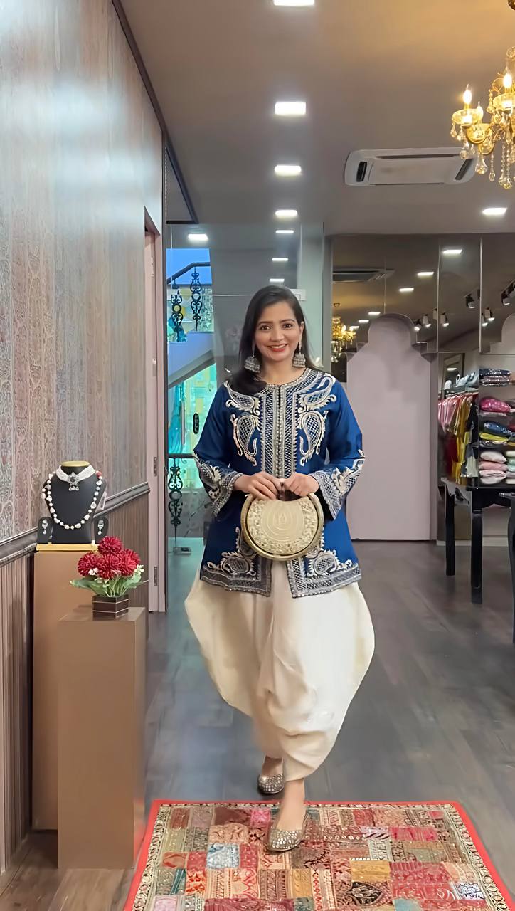 Short Jacket Style Kurti with Ivory Dhoti Pant