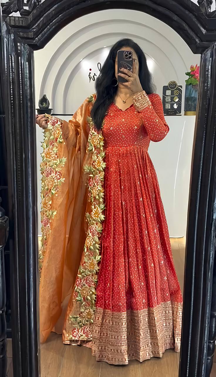 Zari Embroidered Anarkali Suit with Heavy Floral Dupatta