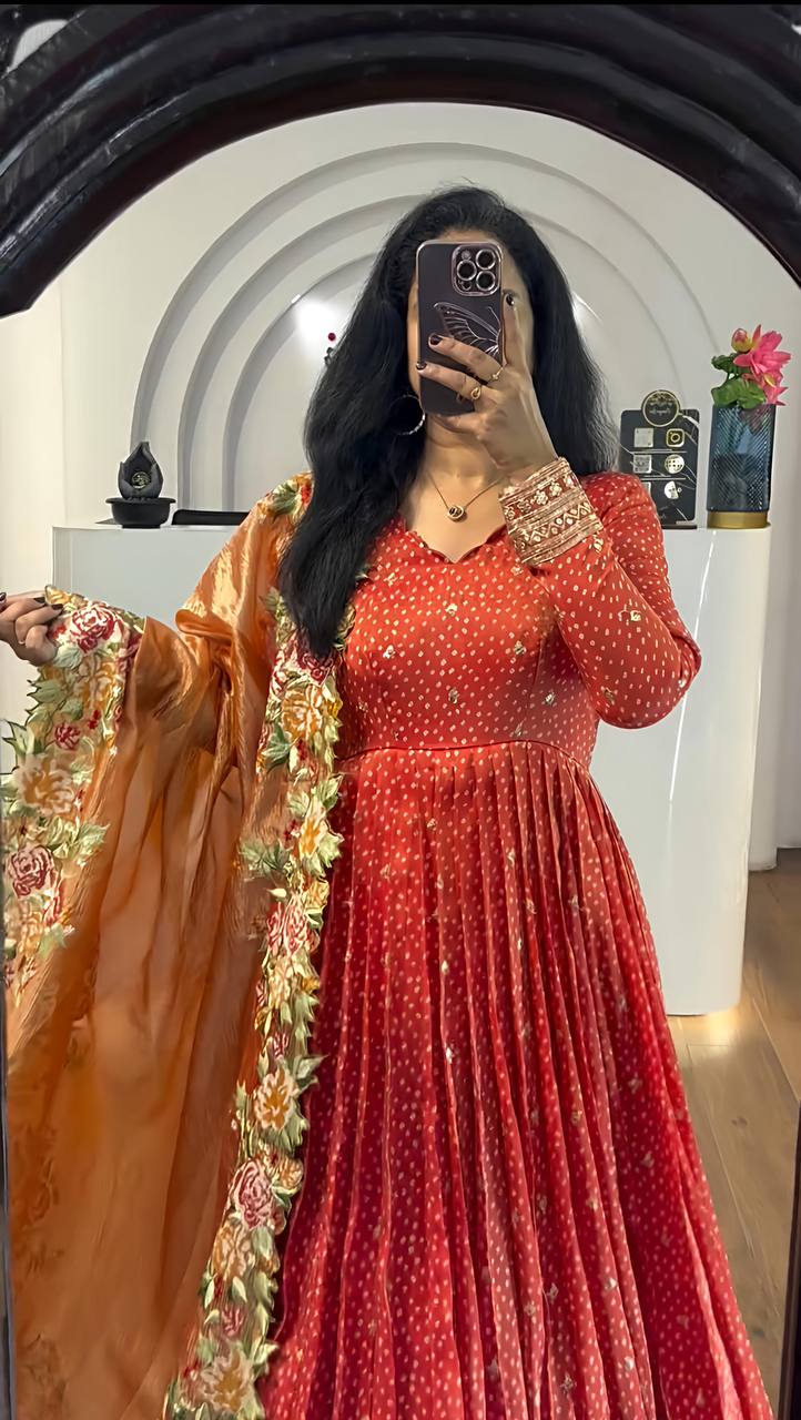 Zari Embroidered Anarkali Suit with Heavy Floral Dupatta