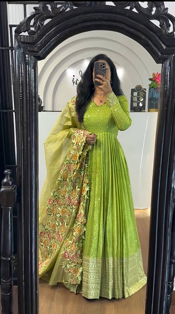 Zari Embroidered Anarkali Suit with Heavy Floral Dupatta