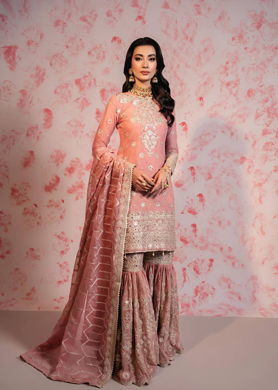 Blush Pink Handcrafted Sharara Suit with Intricate Embroidery
