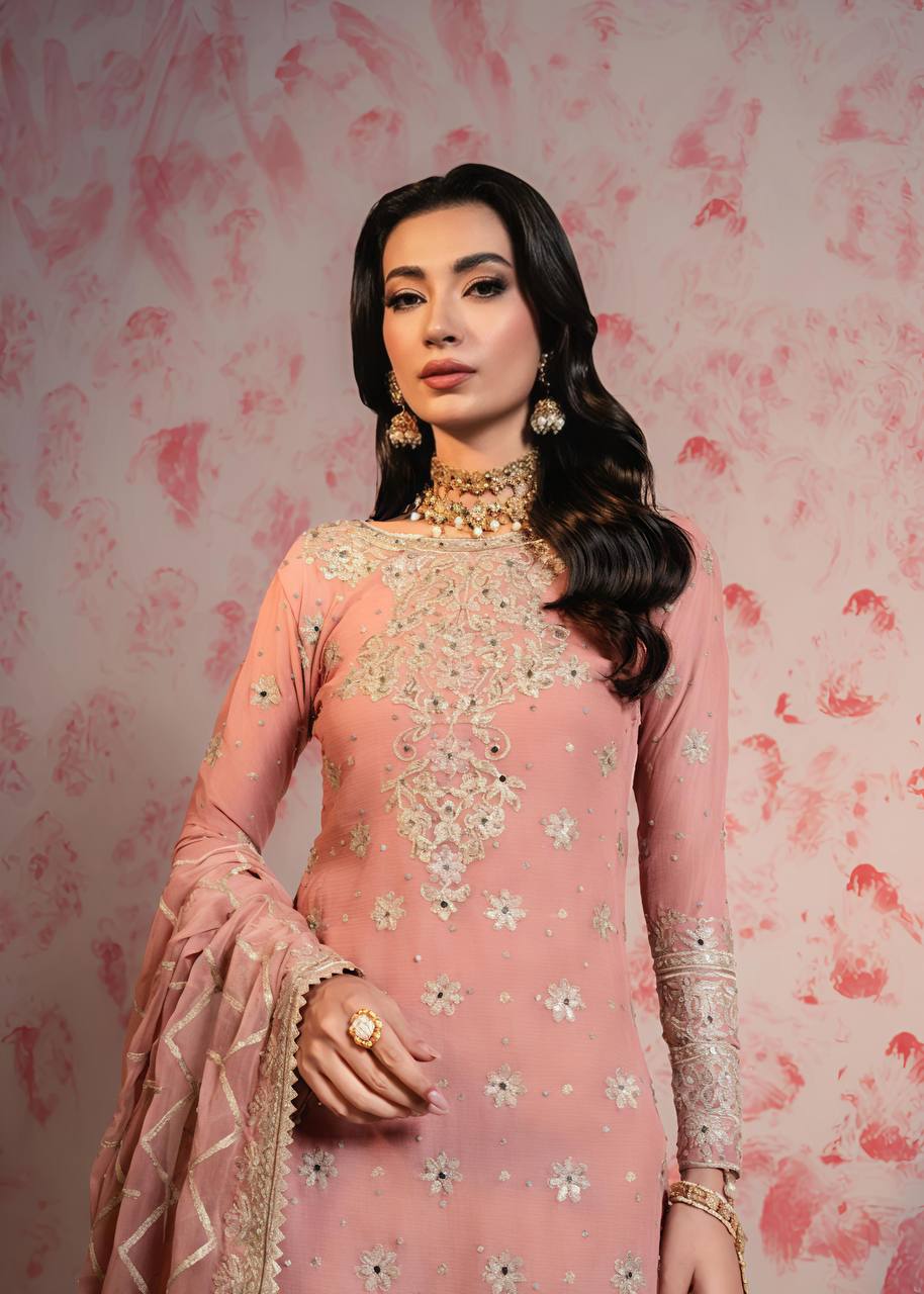 Blush Pink Handcrafted Sharara Suit with Intricate Embroidery