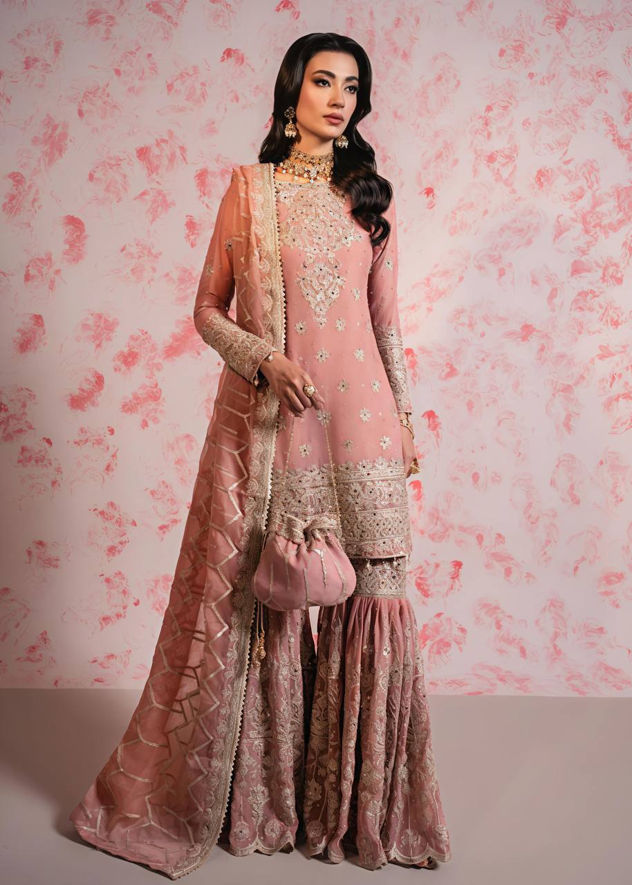 Blush Pink Handcrafted Sharara Suit with Intricate Embroidery