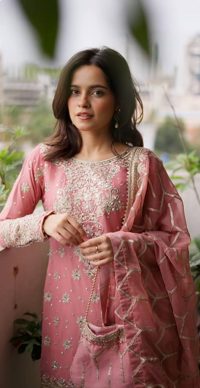 Blush Pink Handcrafted Sharara Suit with Intricate Embroidery