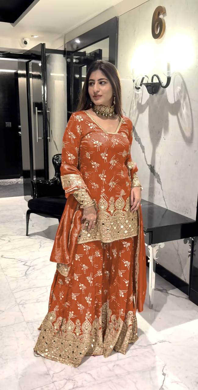 Royal Zari Mirror Embroidered Sharara Suit Set