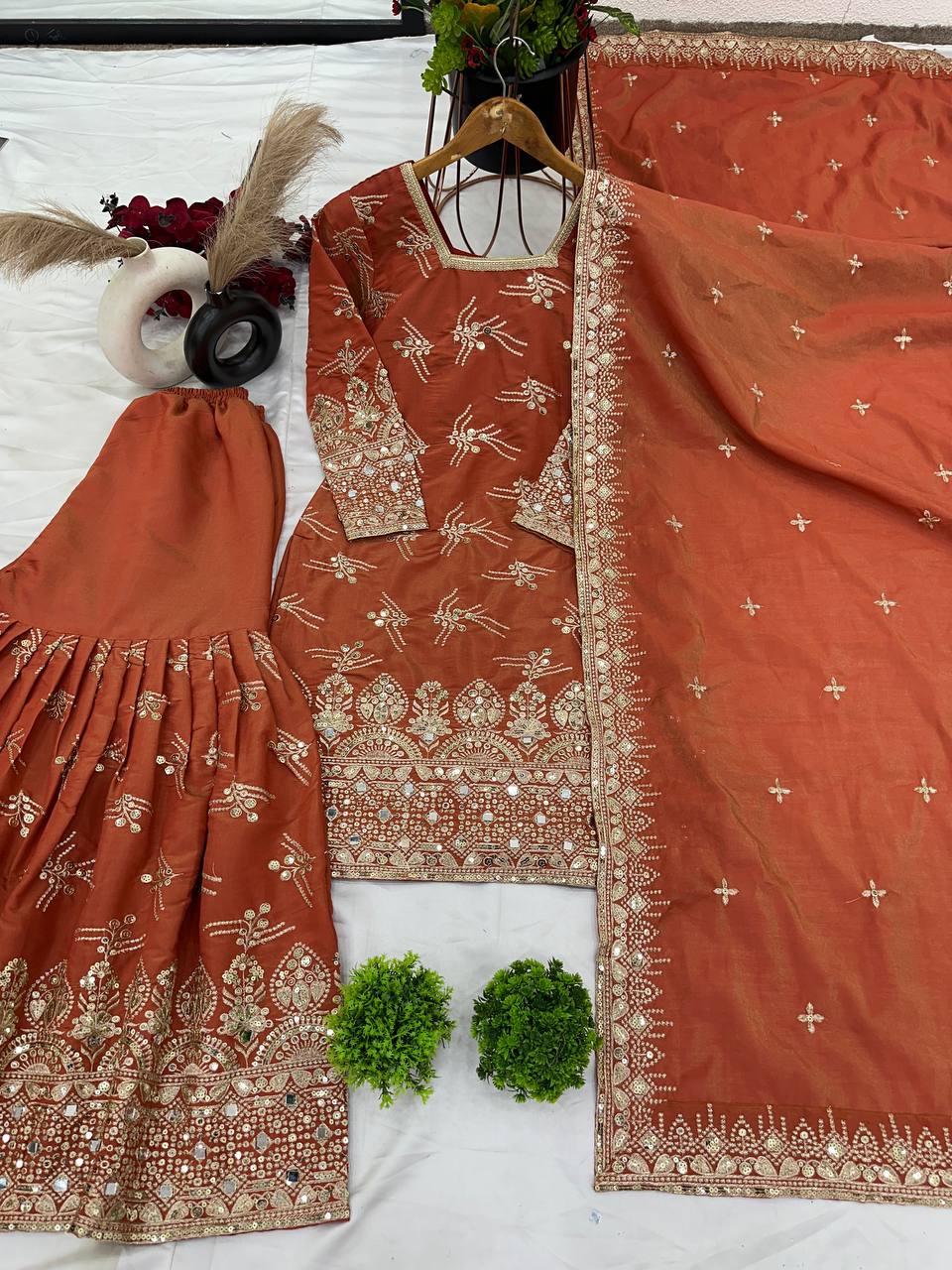 Royal Zari Mirror Embroidered Sharara Suit Set