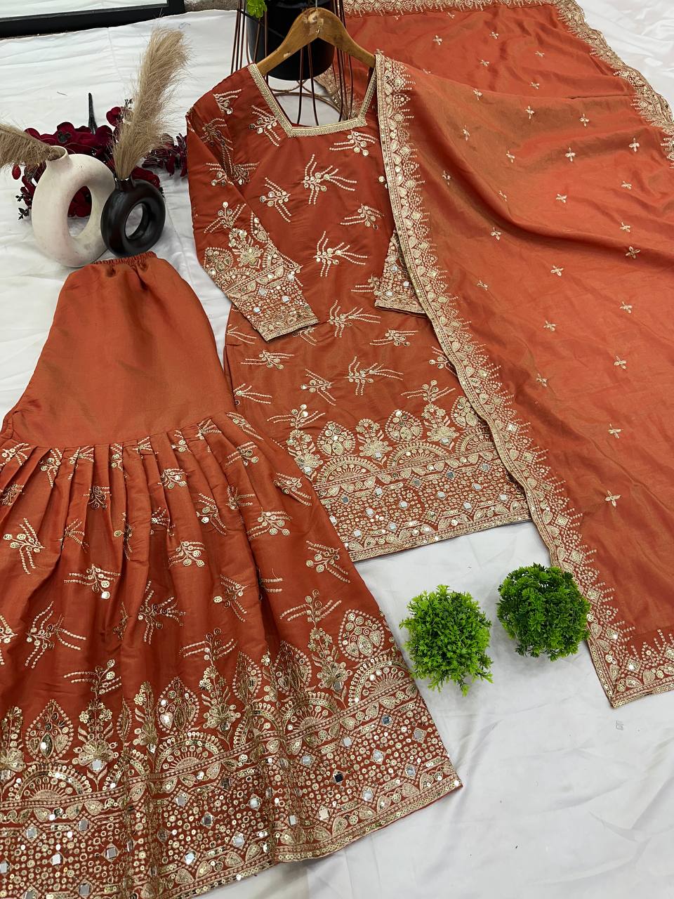 Royal Zari Mirror Embroidered Sharara Suit Set