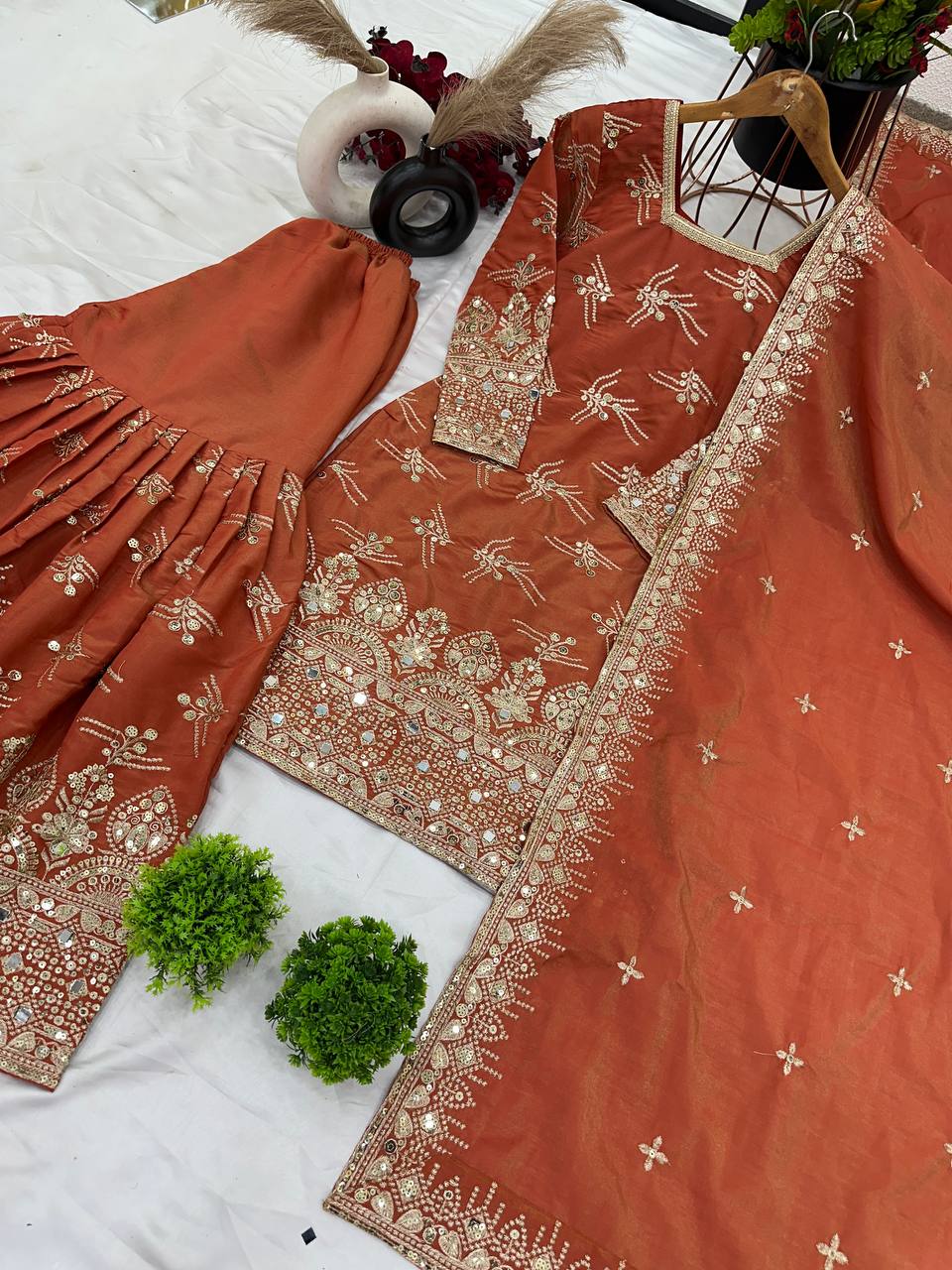 Royal Zari Mirror Embroidered Sharara Suit Set