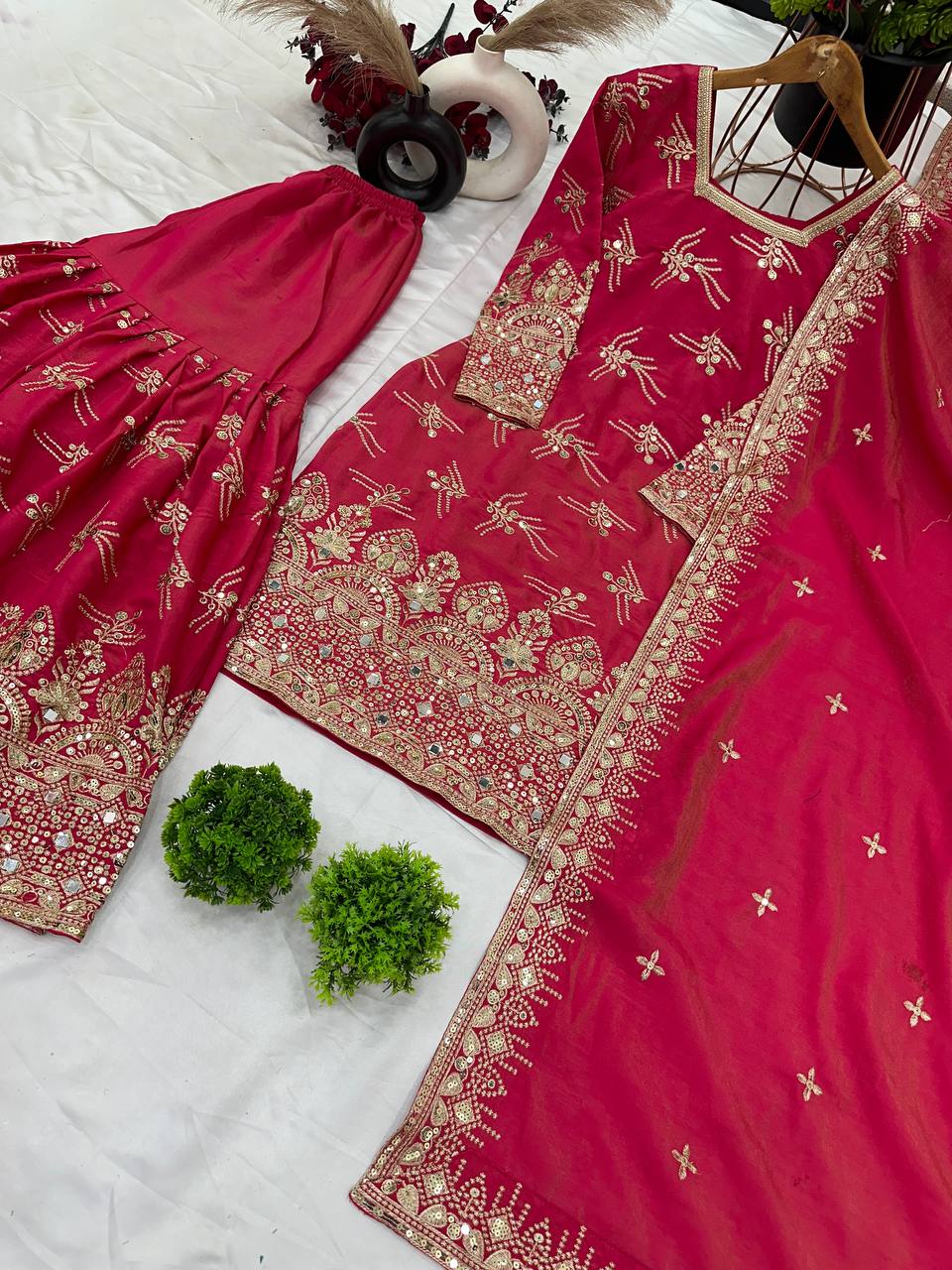 Royal Zari Mirror Embroidered Sharara Suit Set