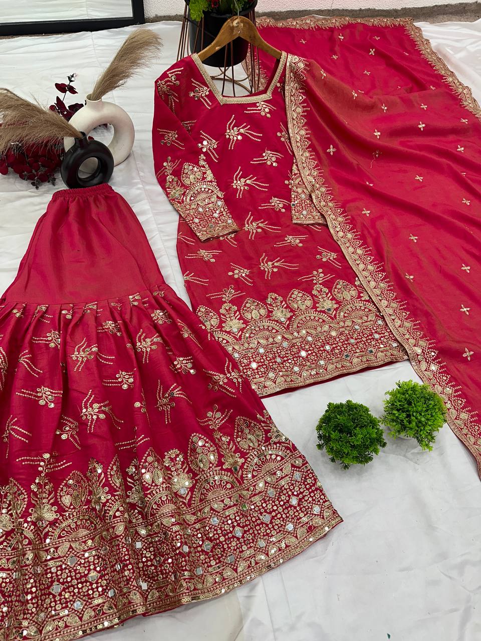 Royal Zari Mirror Embroidered Sharara Suit Set