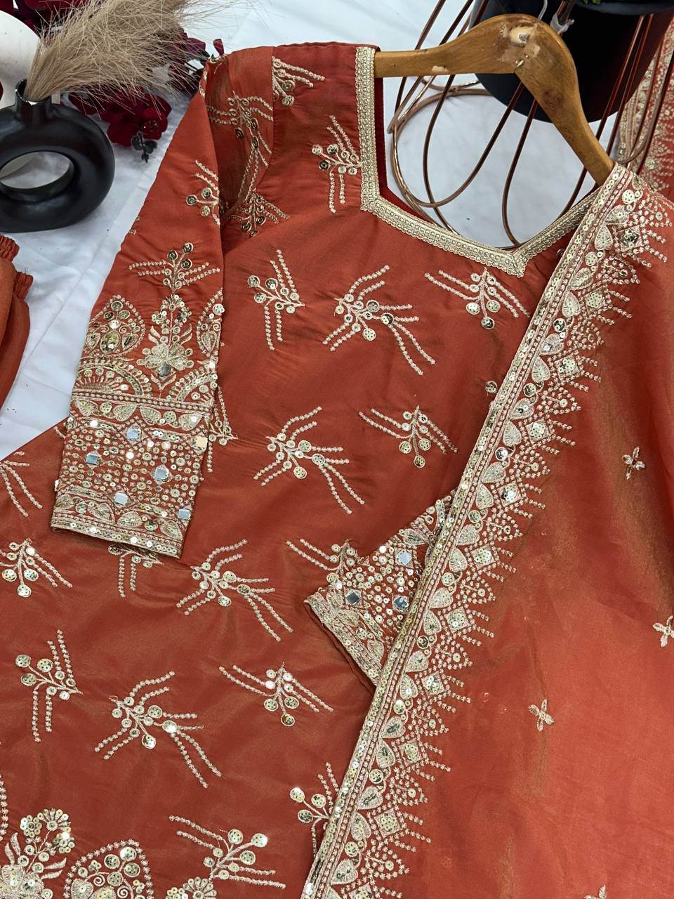 Royal Zari Mirror Embroidered Sharara Suit Set