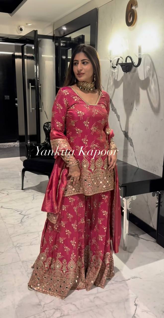 Royal Zari Mirror Embroidered Sharara Suit Set