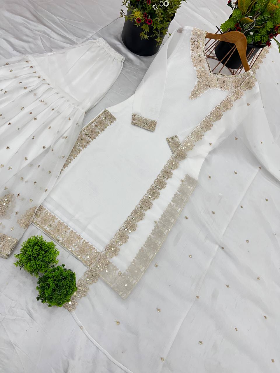 Elegant Pearl Embroidered Sharara Suit with Mirror Border