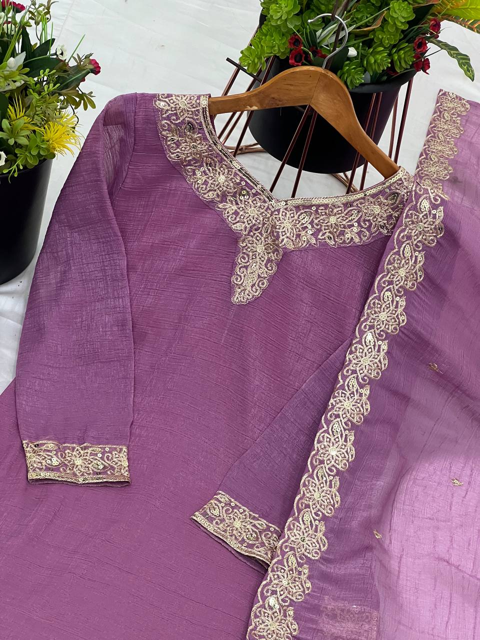 Elegant Pearl Embroidered Sharara Suit with Mirror Border