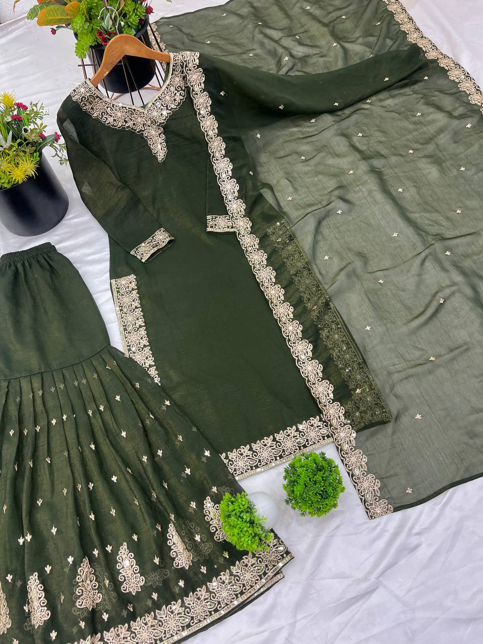 Elegant Pearl Embroidered Sharara Suit with Mirror Border