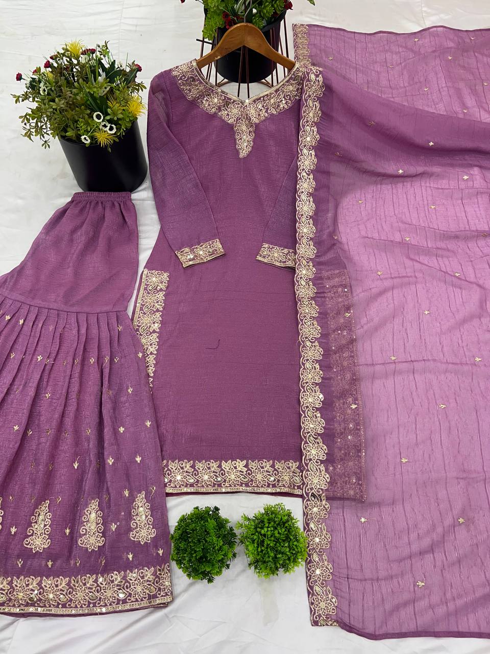 Elegant Pearl Embroidered Sharara Suit with Mirror Border