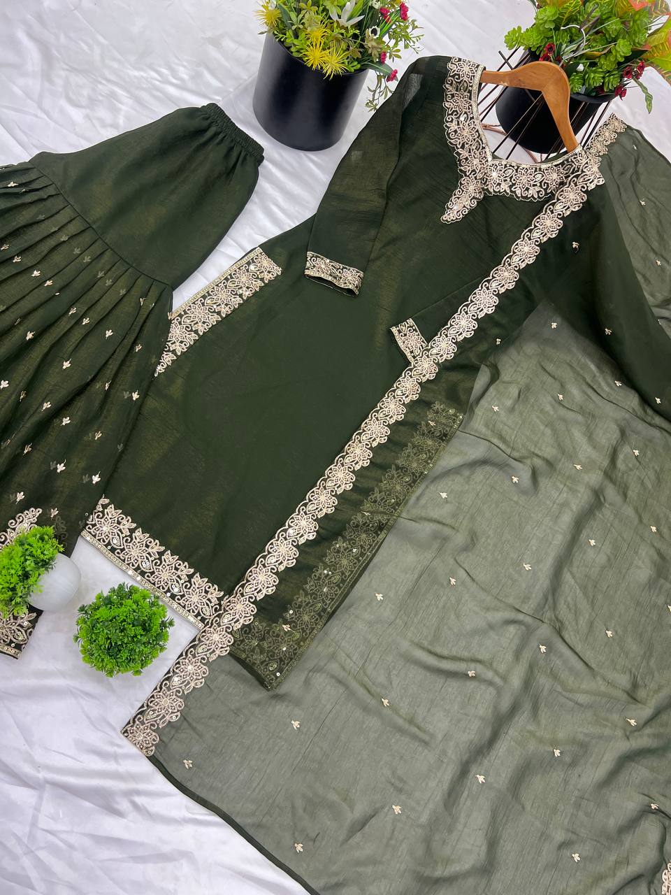 Elegant Pearl Embroidered Sharara Suit with Mirror Border