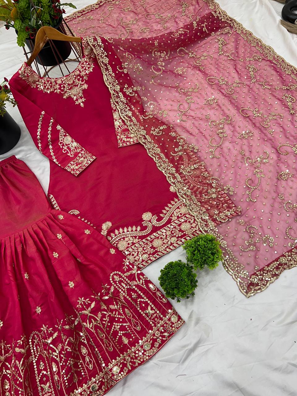 Noor-e-Jahan Heavy Embroidered Sharara Suit Set with Luxury Net Dupatta