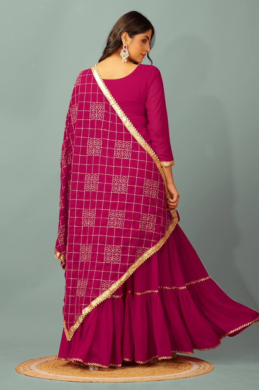 Zari Mirror Work Georgette Sharara Suit Set - Drapes Dress