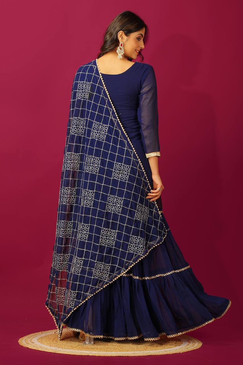 Zari Mirror Work Georgette Sharara Suit Set - Drapes Dress