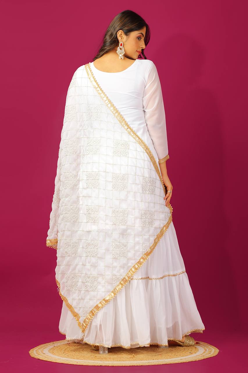 Zari Mirror Work Georgette Sharara Suit Set - Drapes Dress