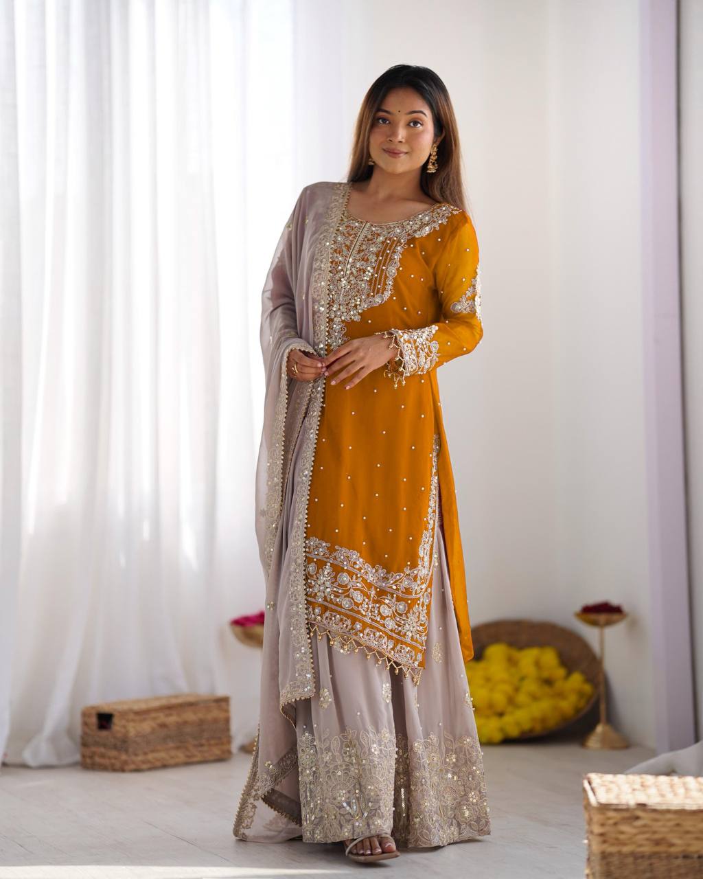 Crimson Royal Zari Embroidered Sharara Set - Drapes Dress