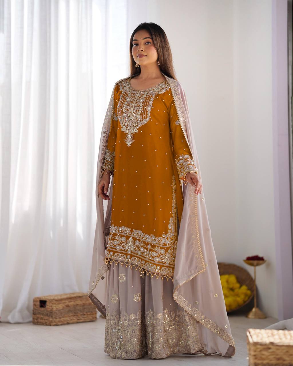Crimson Royal Zari Embroidered Sharara Set - Drapes Dress
