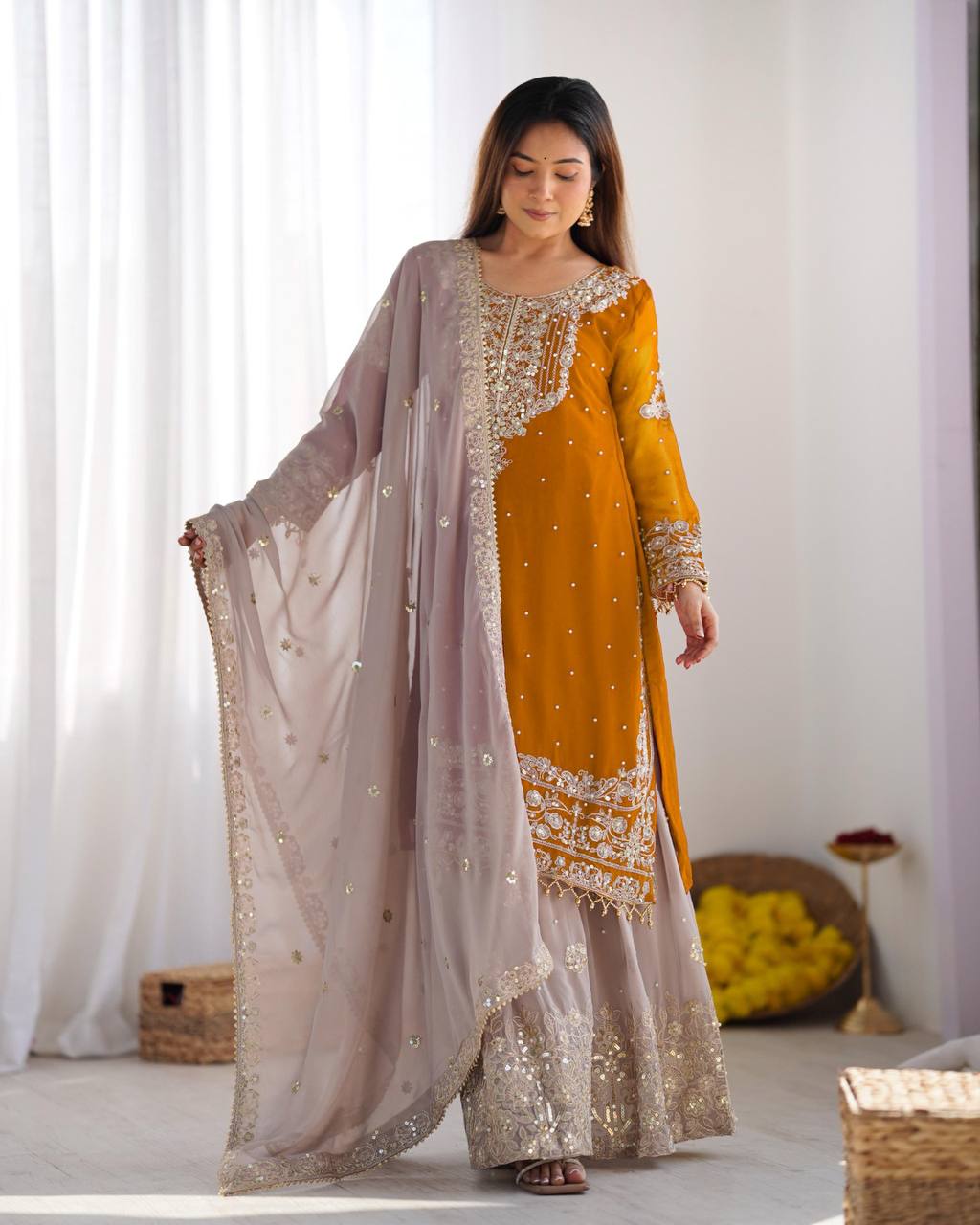 Crimson Royal Zari Embroidered Sharara Set - Drapes Dress