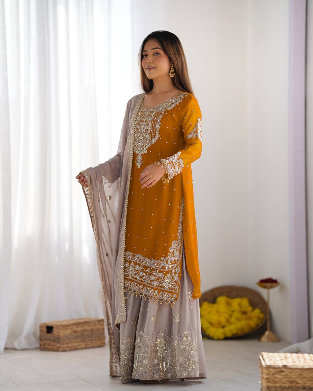 Crimson Royal Zari Embroidered Sharara Set - Drapes Dress