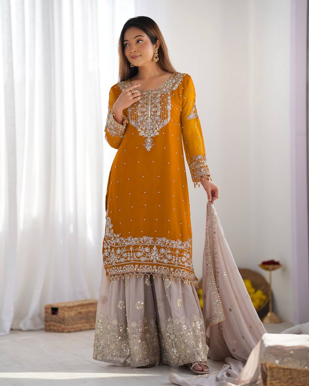 Crimson Royal Zari Embroidered Sharara Set - Drapes Dress