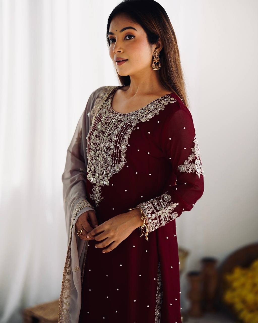 Crimson Royal Zari Embroidered Sharara Set - Drapes Dress