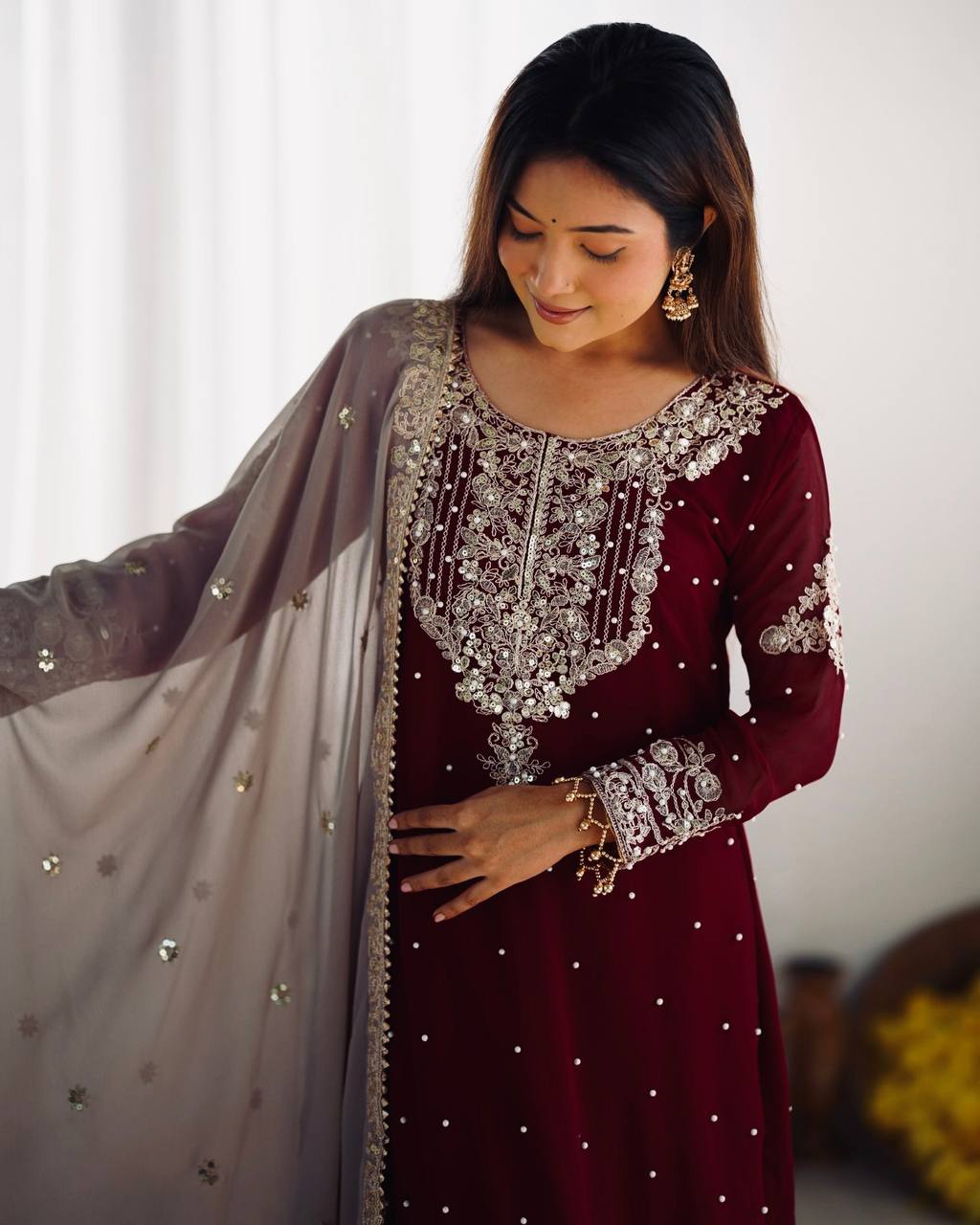 Crimson Royal Zari Embroidered Sharara Set - Drapes Dress