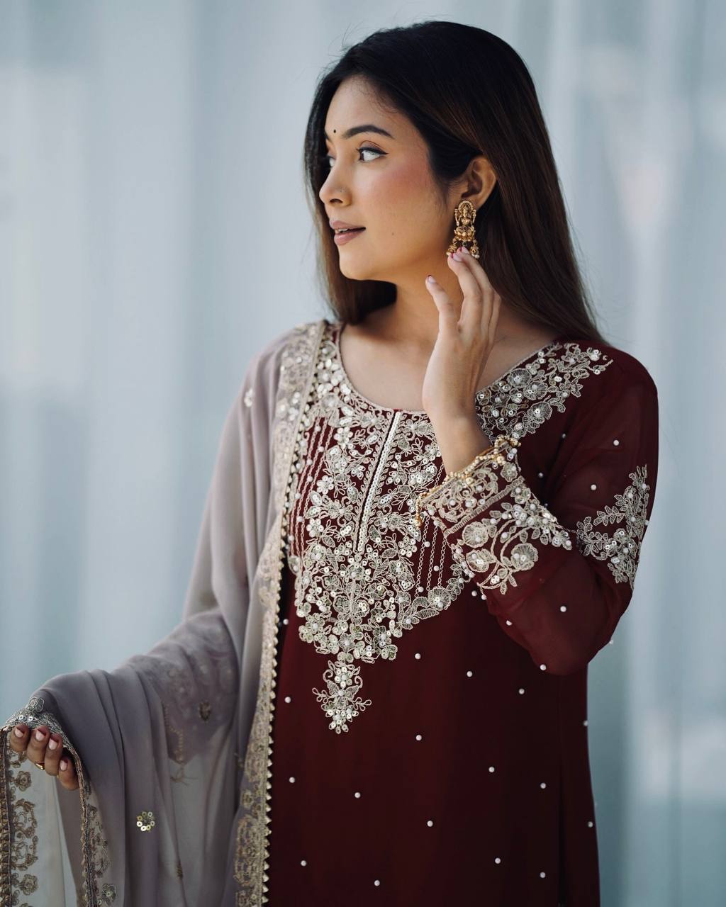 Crimson Royal Zari Embroidered Sharara Set - Drapes Dress