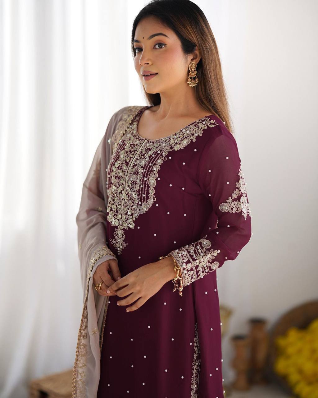 Crimson Royal Zari Embroidered Sharara Set - Drapes Dress