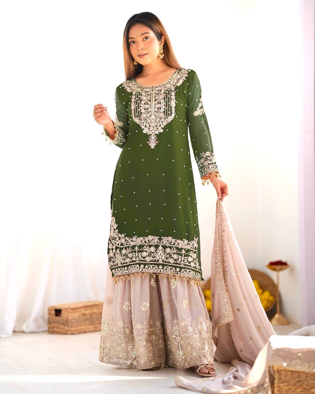 Crimson Royal Zari Embroidered Sharara Set - Drapes Dress
