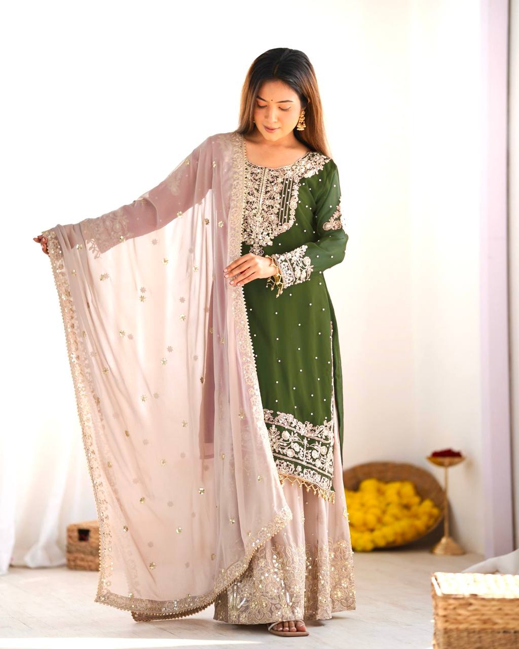 Crimson Royal Zari Embroidered Sharara Set - Drapes Dress