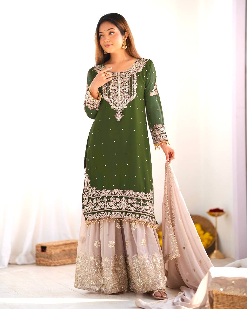 Crimson Royal Zari Embroidered Sharara Set - Drapes Dress