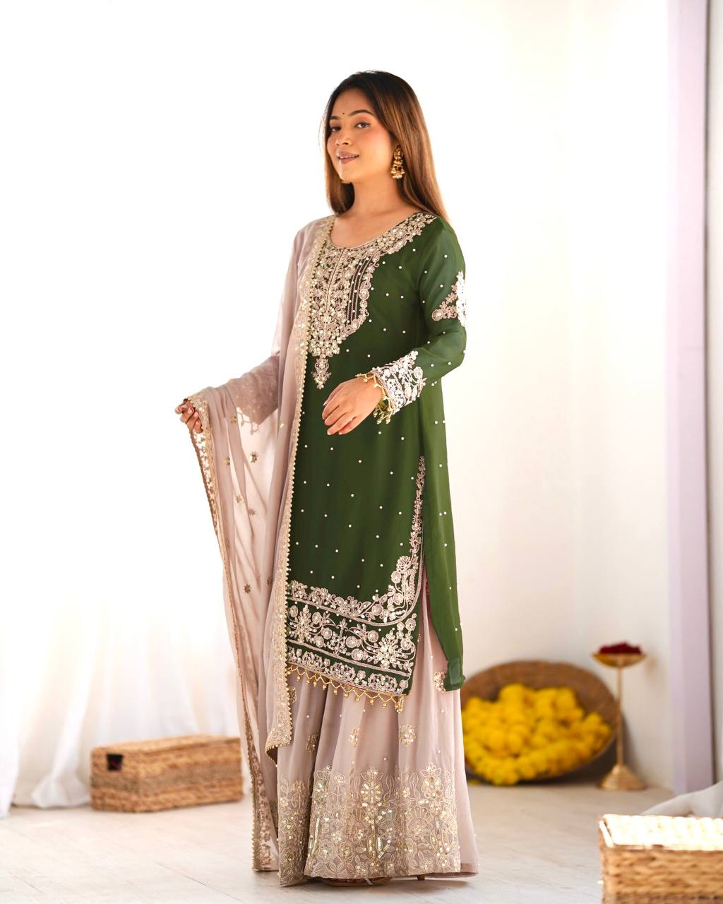 Crimson Royal Zari Embroidered Sharara Set - Drapes Dress