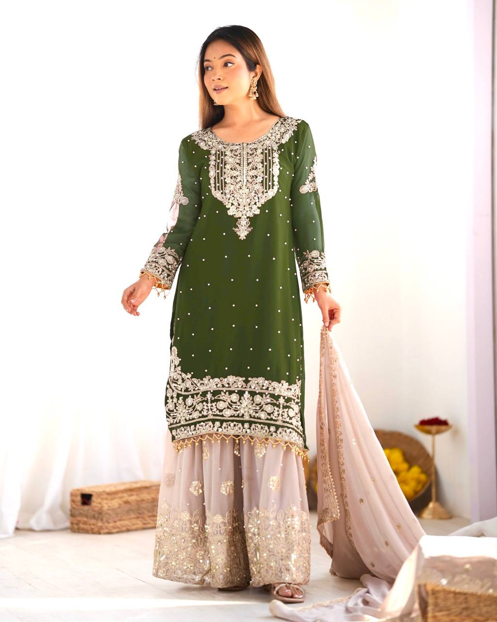 Crimson Royal Zari Embroidered Sharara Set - Drapes Dress