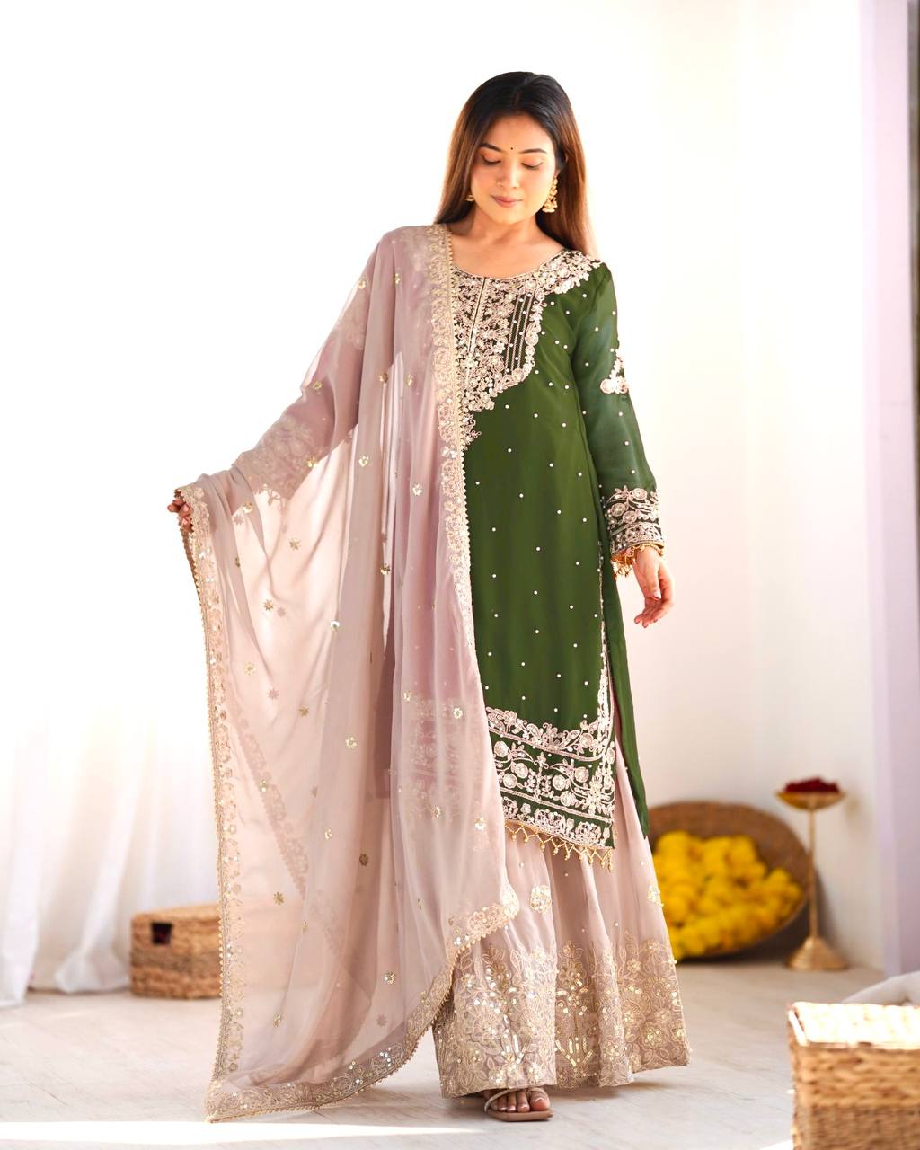 Crimson Royal Zari Embroidered Sharara Set - Drapes Dress