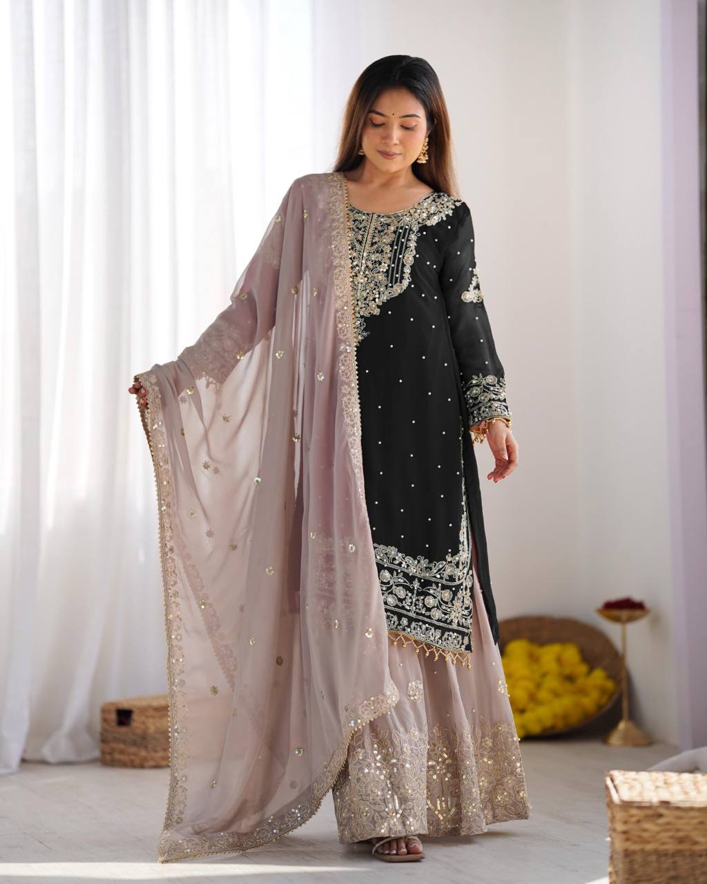Crimson Royal Zari Embroidered Sharara Set - Drapes Dress