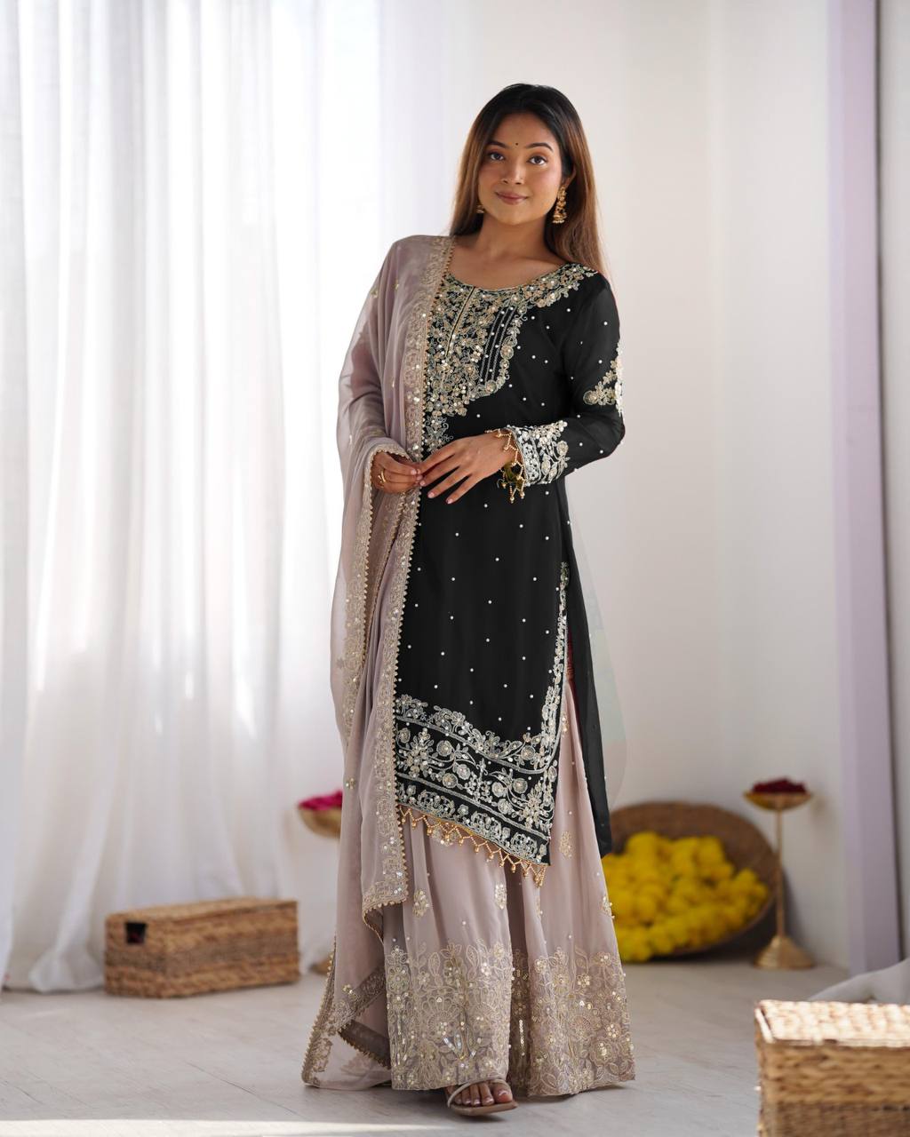 Crimson Royal Zari Embroidered Sharara Set - Drapes Dress