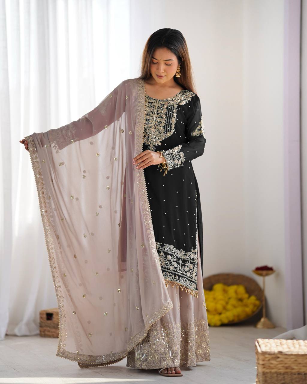 Crimson Royal Zari Embroidered Sharara Set - Drapes Dress