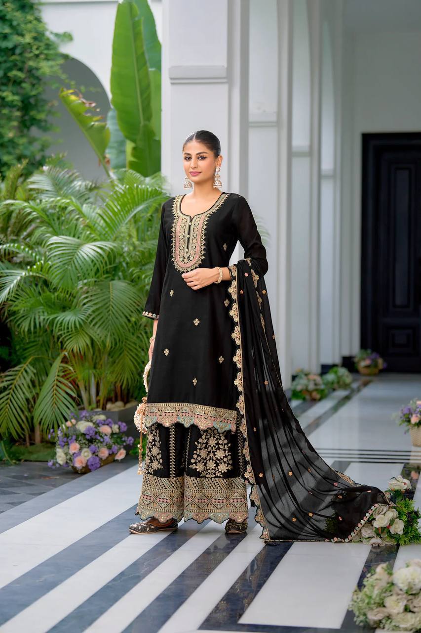Multicolor Embroidered Sharara Set - Drapes Dress
