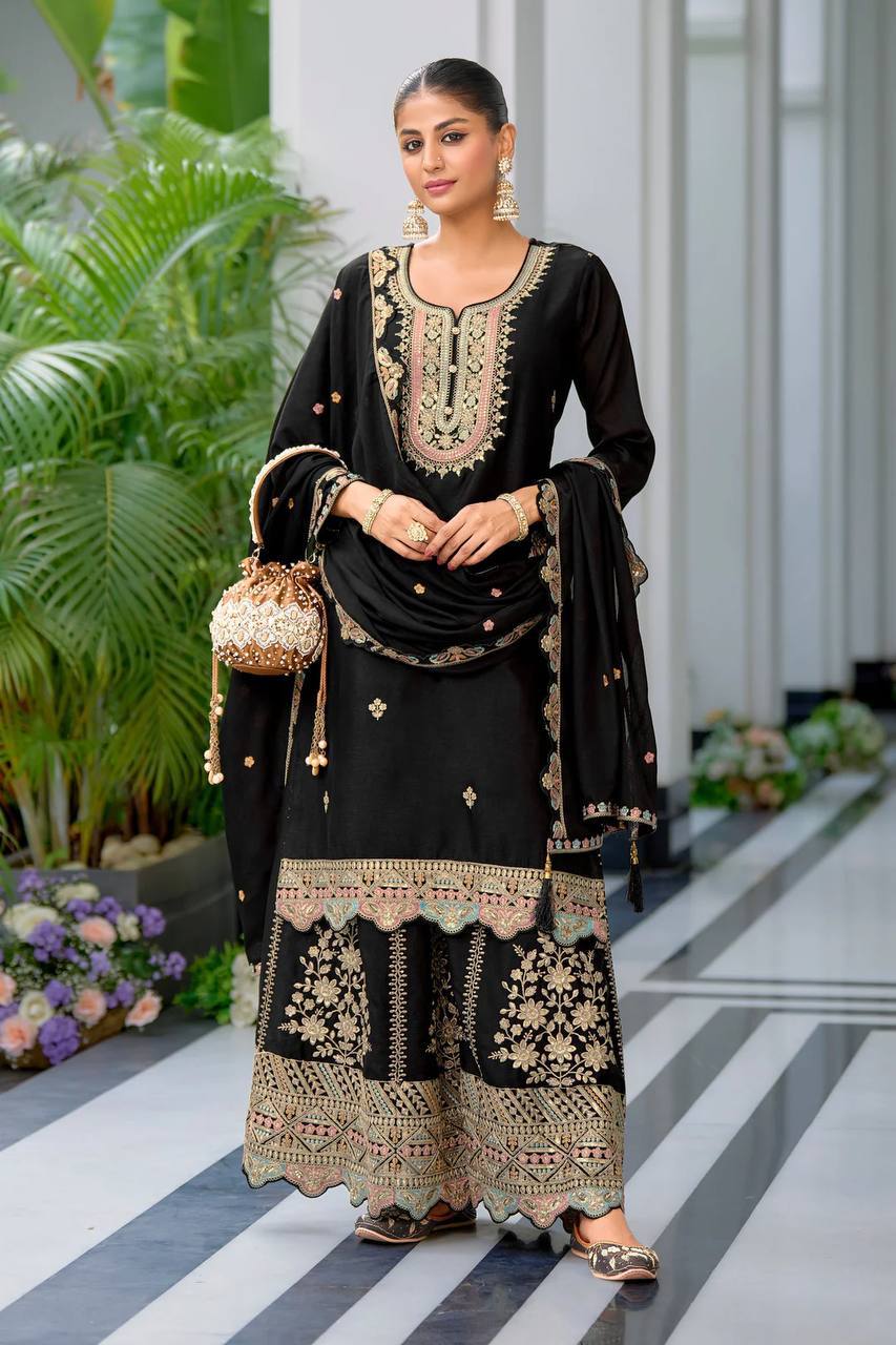 Multicolor Embroidered Sharara Set - Drapes Dress
