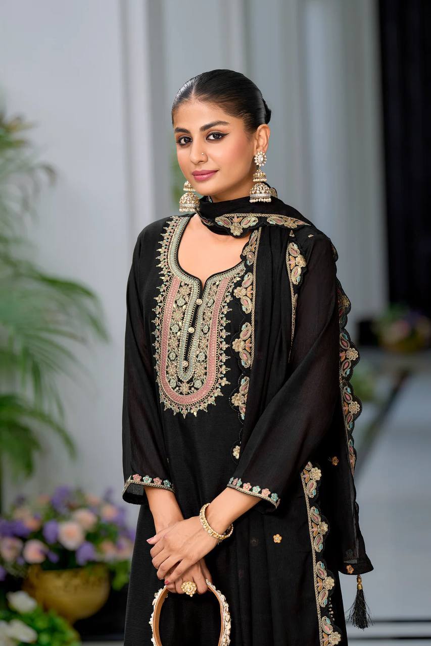 Multicolor Embroidered Sharara Set - Drapes Dress