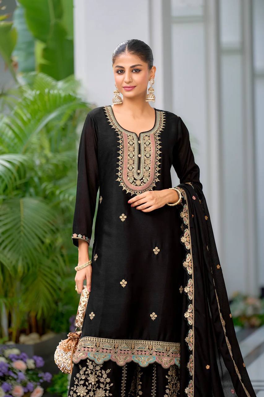 Multicolor Embroidered Sharara Set - Drapes Dress
